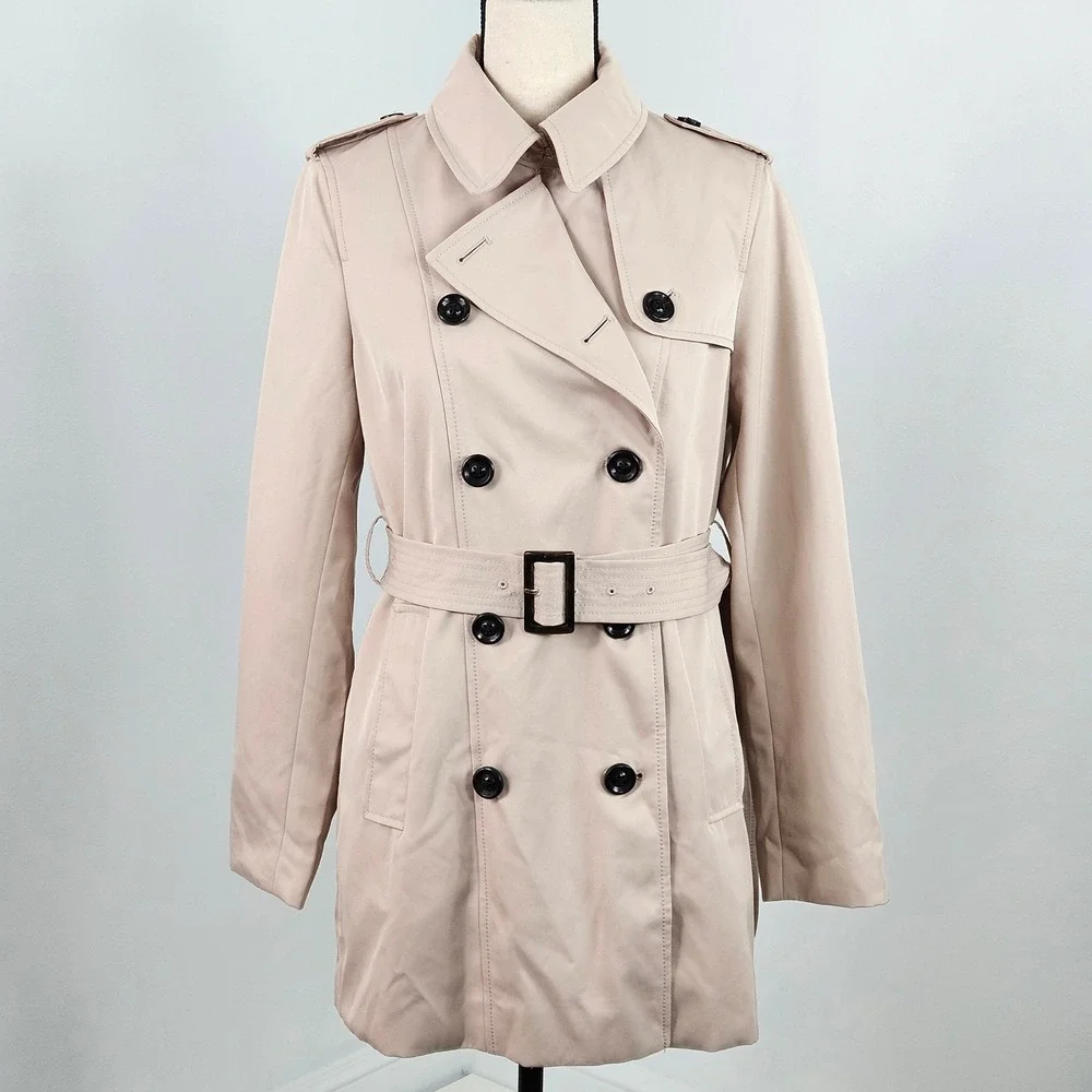 Lands' End Womens Tan Trench Coat NEW Size 4 Double Breasted Belted